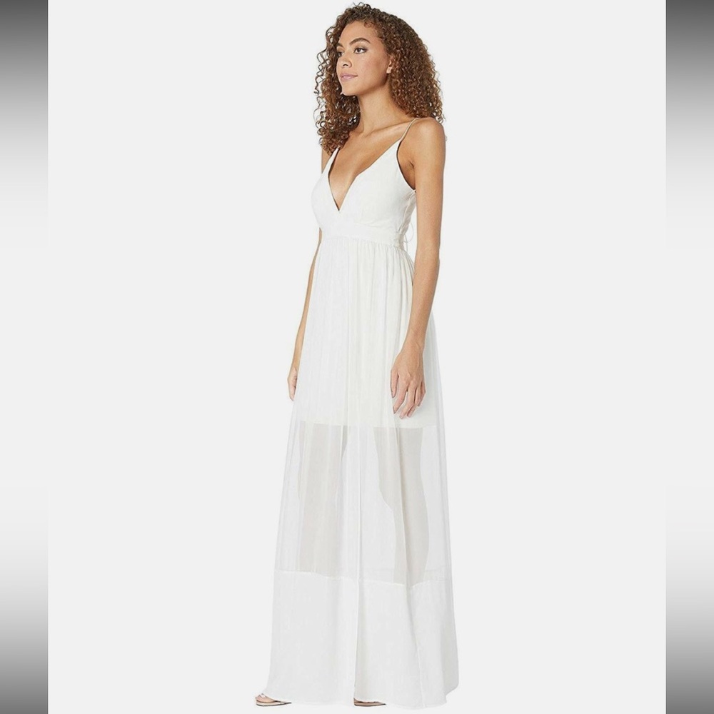 Nicole Miller Chiffon Maxi Tiered Ivory Semi-Sheer Dress Size 4 NEW